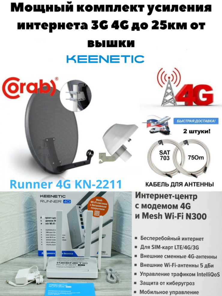 Мощный комплект усиления интернета 3G 4G до 25км